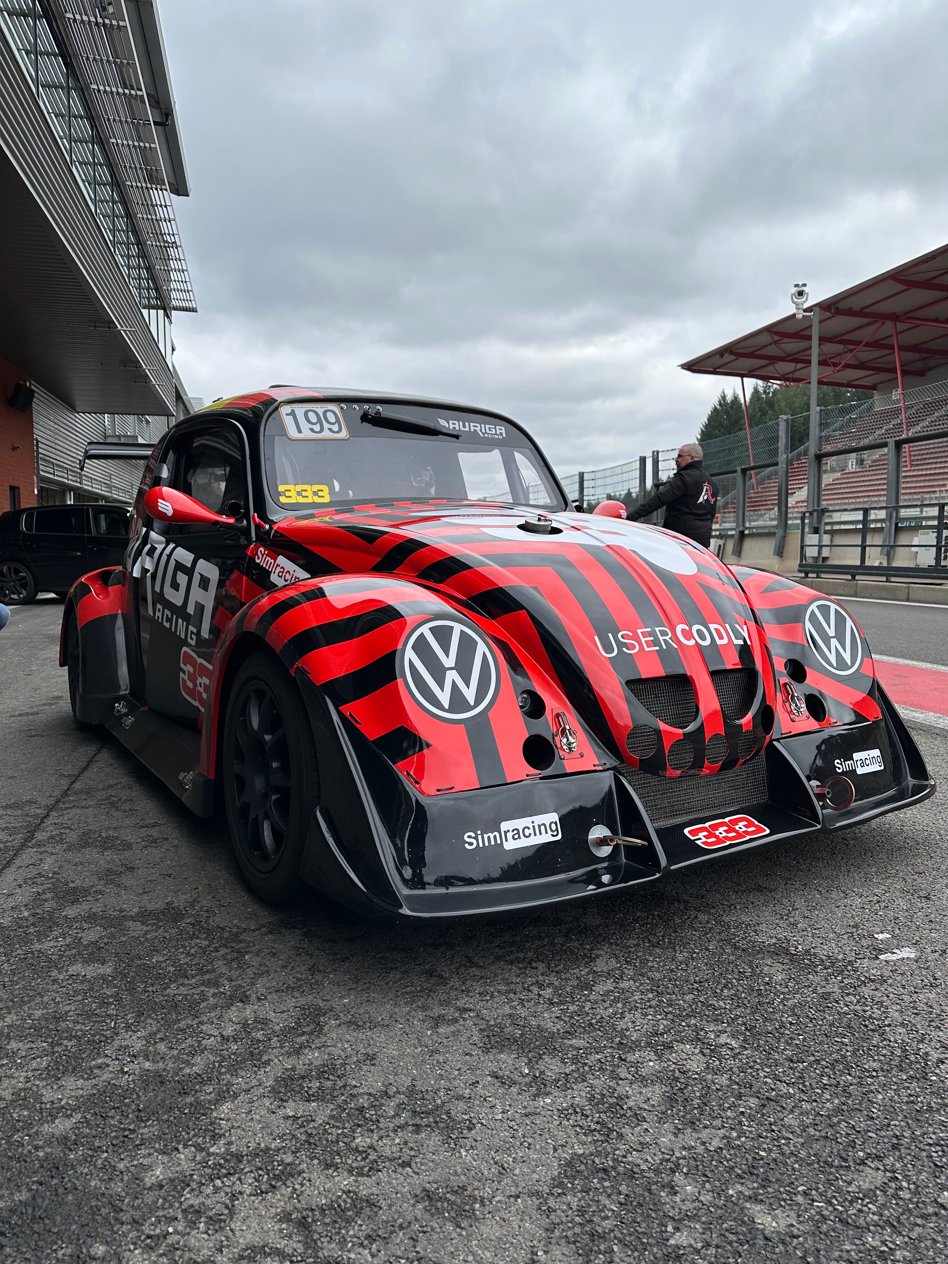 Racing team in pit lane